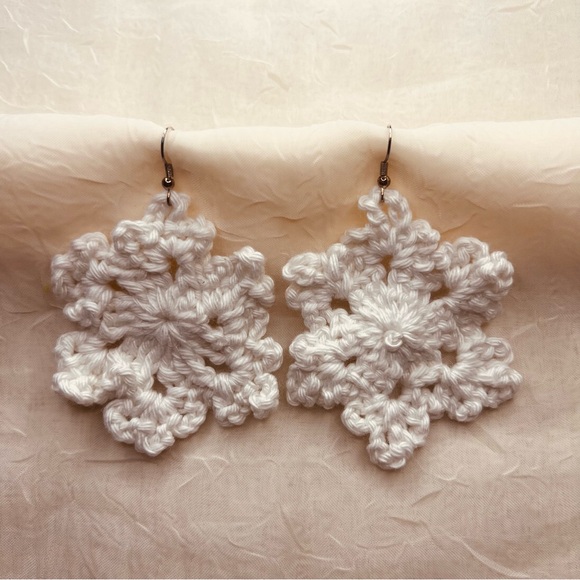 Hand Crafted Jewelry - Glow in the Dark Snowflake Earrings, Crocheted Jewelry